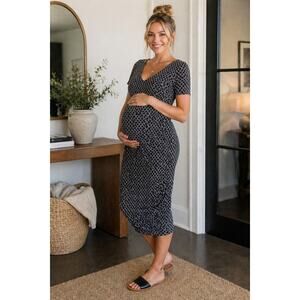 a:glow Black & White Maternity Geometric Print Midi Dress Size M